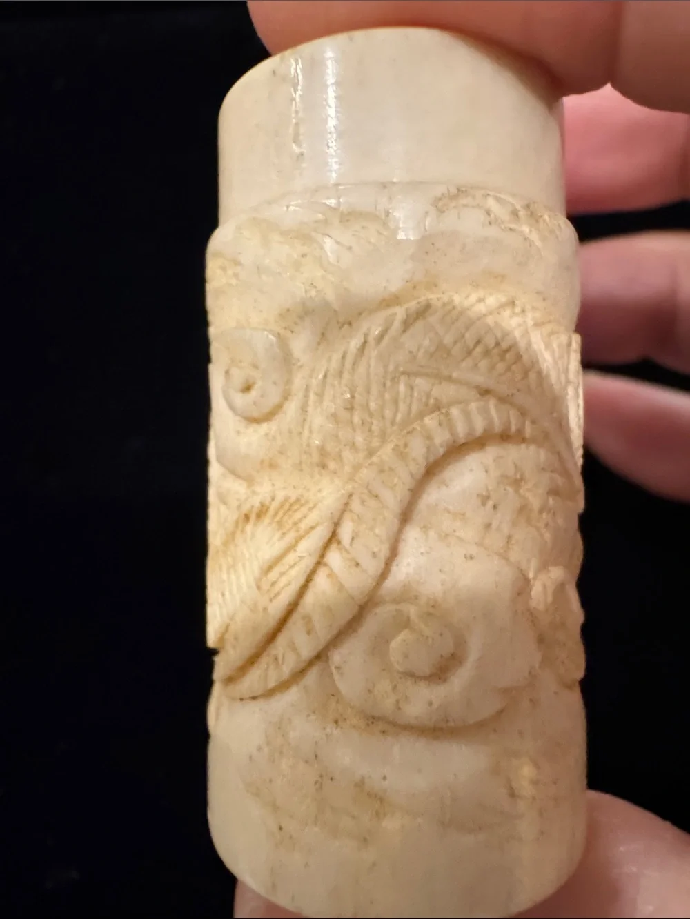 Vintage Set of Carved Faux Ivory (Bone?) Dragon Salt and Pepper Shakers AS-IS